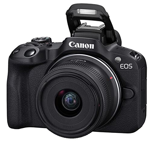Canon EOS R50 24.2MP APS-C CMOS Sensor Mirrorless Camera with 18-45mm Lens, 128GB Extreme Speed Memory, Video Light, Microphone, Grip, Filters, Lenses, Case, Software, More, Black (Renewed)
