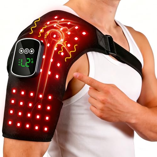 Kammoy Red Light Therapy for Shoulder with Heat & Massage 6 Modes 5000mAh Cordless Controller 228 LEDs 660nm & 850nm Portable Heated Shoulder Wrap 120480 Min Runtime (Black)