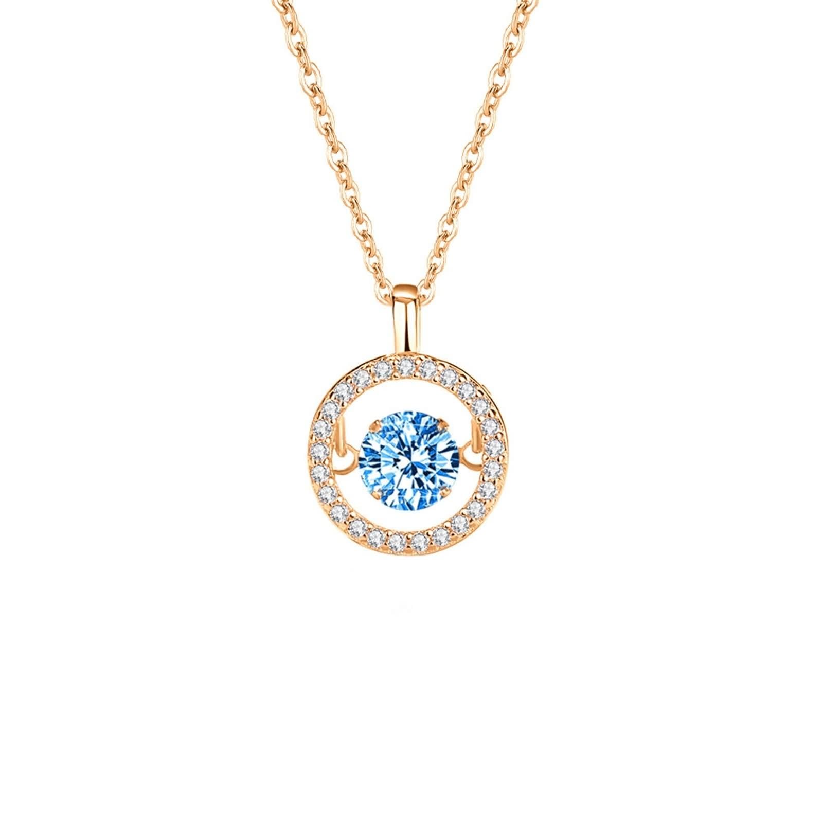 Collar blanco y oro Au 375/585/750 con colgante hueco de moissanita azul, 45 cm