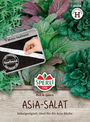 Sperli Asia-Salatsamen Red & Green 83058 - kübelgeeignet - ideal für die Asia-Küche - Inhalt für 5 laufende Meter - Salatmischung, Exotic-Samen, Saatband
