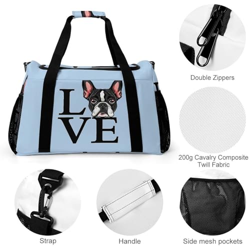 I Love Boston Terriers Gym Bag Travel Duffle Bags Shoulder Carry On Weekender Bag Hangbag for Women Men3