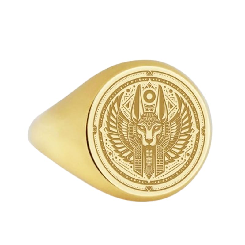 anubis signet ring| ancient egypt jewelry| custom jackal god underworld guide talisman engraved inpu jewelry| 925 sterling silver (Ring Size US 5-12.5) gold plated |WW_PDR_00115