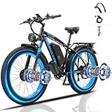 POWERFUL 2000W DUAL MOTOR ELECTRIC BIKE FOR ADULTS Dual 1000W brushless motors deliver 34MPH top speed 80Nm torque conquers 35 degree hills for urban commutes 48V 23AH LONG RANGE EBIKES FOR ADULTS 50-62 miles in pedal assist mode， 25-31 miles pure el...