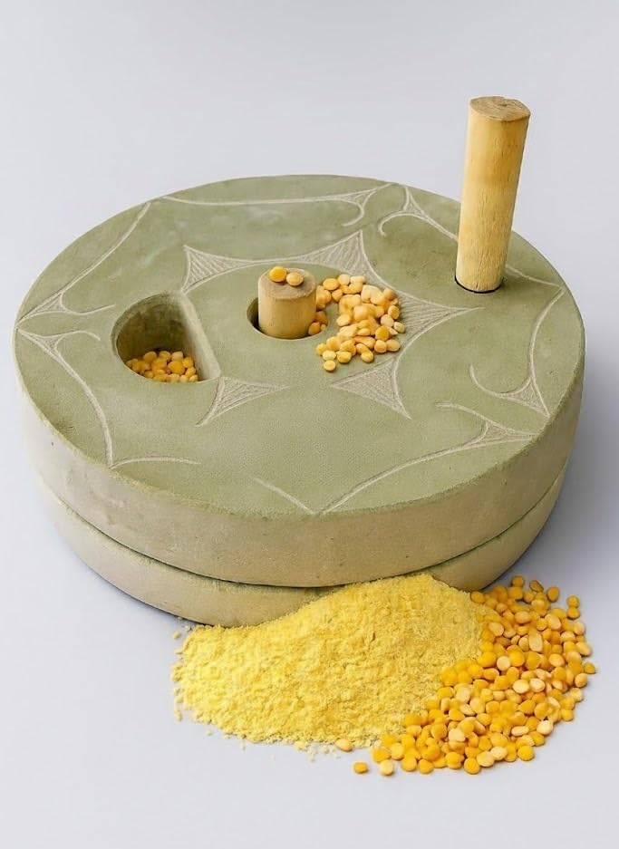 12 Inch Desi Chakiya Stone Chakki | Handmade Traditional Natural Stone Grinder with Wooden Handle for Atta, Pulses, Spices, Sattu & Kitchen Use-picture-17