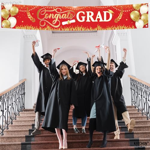 Image of Graduation Decorations 2026 | Xtralarge Red And Gold Congrats Grad Banner 2026-120x20 Inch | Graduation Yard Banner | Congrats Grad Yard Banner | Graduation Yard Signs | Katchon