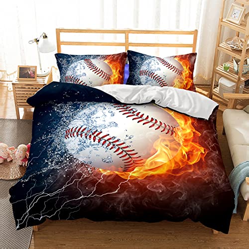 Juego de Cama Béisbol De Hielo Y Fuego 3D 150x200CM Juego de Funda Contiene 1 Funda de Edredón de Microfibra y 2 Fundas de Almohada de Reversible Cover