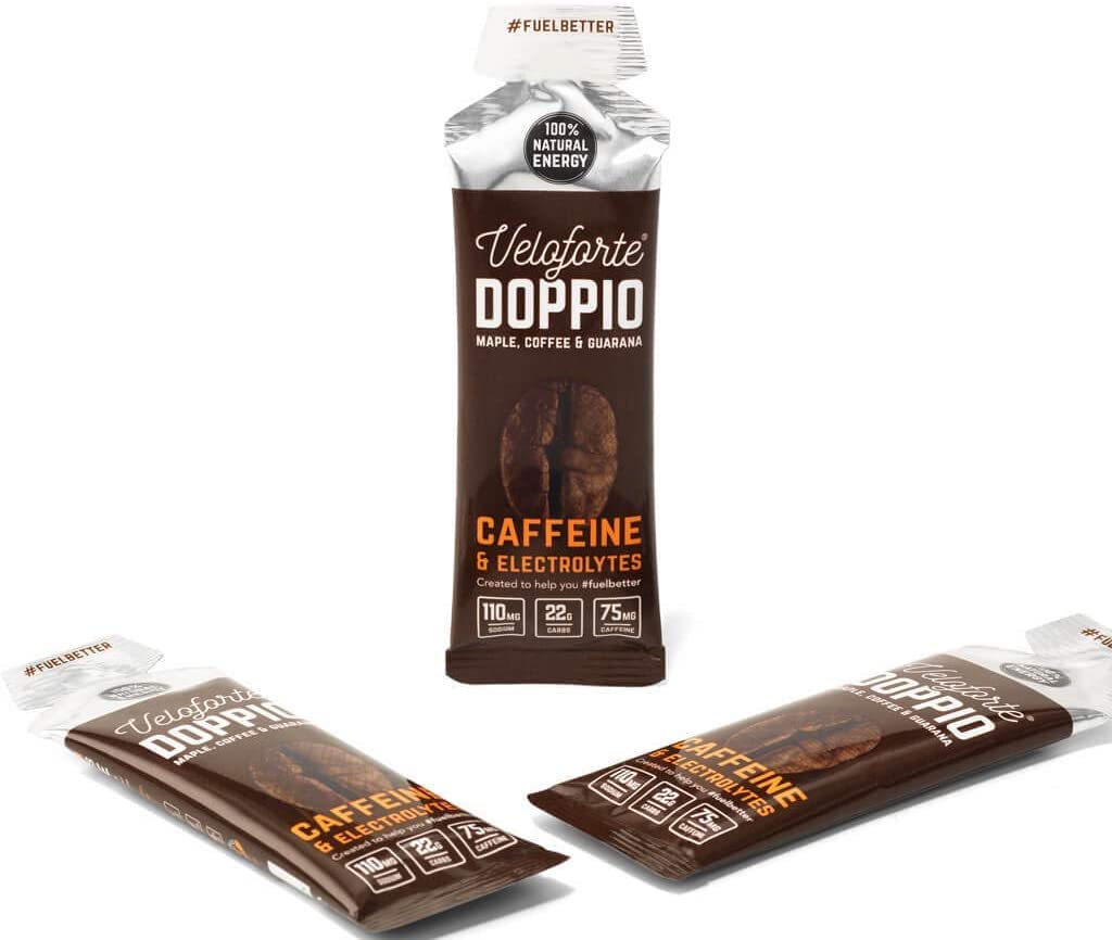 Veloforte Doppio Natural Energy Gels 9 Pack Maple, Coffee & Guarana, 22g Dual Carb Fast Release Energy with Electrolytes, 75mg Caffeine, Vegan & Gluten Free, for Running, Marathons, Cycling and Tri