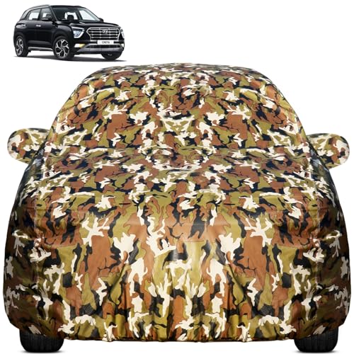 Image of Pivalo Car Body Cover for Hyundai Creta All Model & Years (2015-2024) 100% Waterproof with Mirror Pockets, Triple Stitched Dustproof Heat Resistant UV Protection (Military /Jungle /Camouflage)