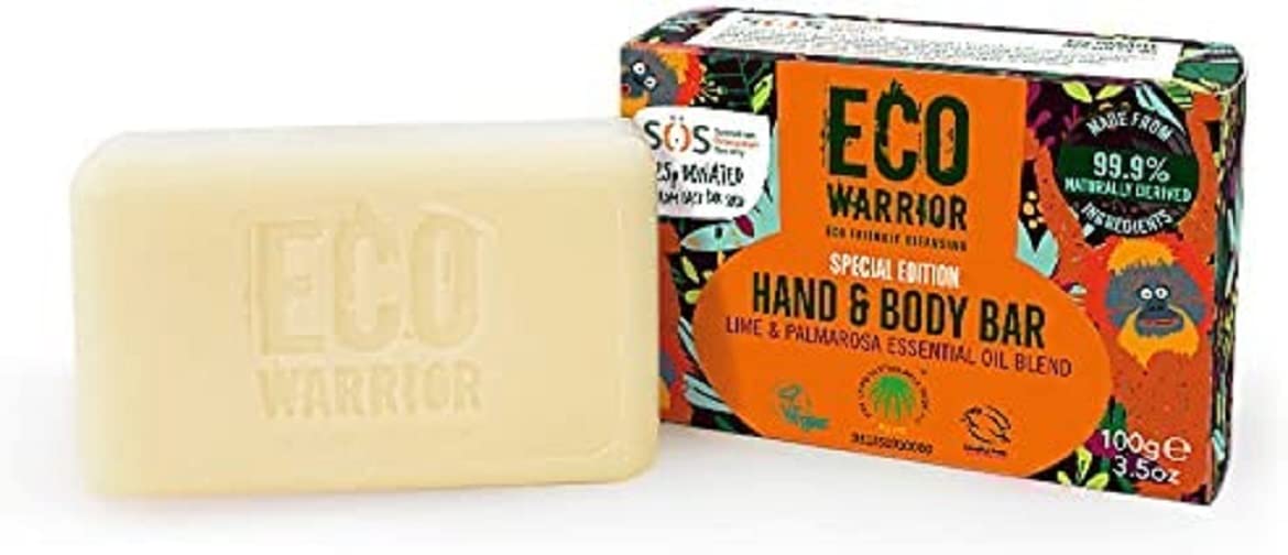 Eco Warrior Special Edition SOS Soap Bar - Vegan, Cruelty Free, No SLS or Parabens, Hand & Body, Creamy Rich Lather Nourishing, Lime & Palmarosa Scented, Little Soap Company,100 g