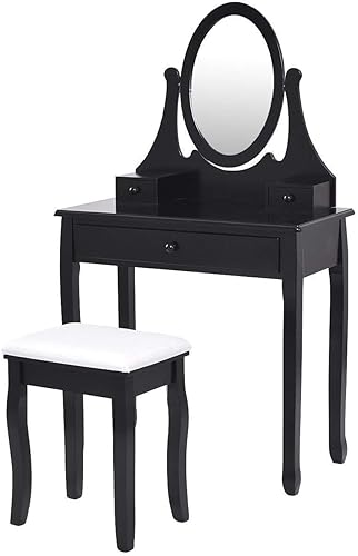 Casart - Juego de taburete de baño de madera con espejo y 3 cajones