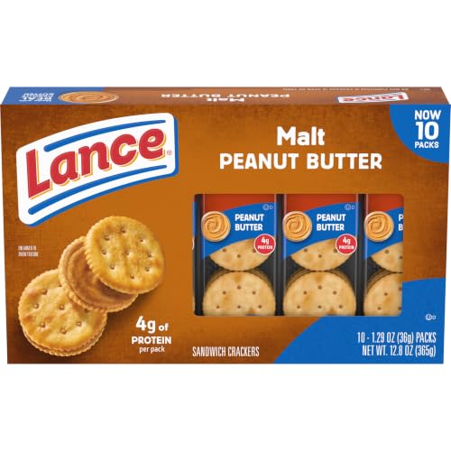 Lance Malt with Peanut Butter Sandwich Crackers Snack Packs, 10 Count 1.29 Oz