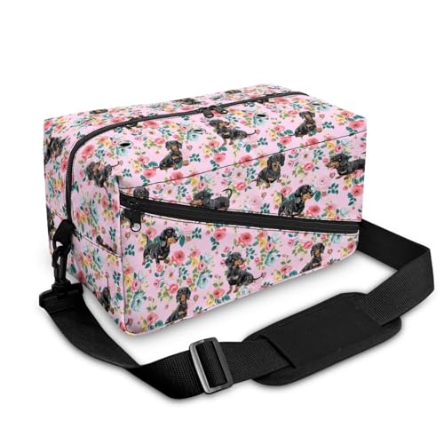 Image of Drnuikhe Rose Puppy Yarn Bag Crochet Storage Bag with Shoulder Straps Yarn Skein, Knitting Needles, Crochet Supplies & DIY Project Traveling Crochet Bags and Totes for Carrying Crochet Kit