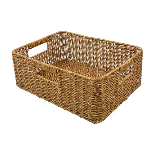 棚用バスケット - 防水整理ケース | イミテーションラタン編み収納バスケット,ランドリールーム バスルーム ベッドルーム キッチン パントリー 寮 おもちゃ 本 スナック用