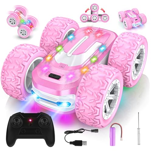 Voiture Télécommandée Fille, Jouet Enfant 6 7 8 9 10 Ans 4x4 Voiture de Course Cascadeuse Tout Terrain 360° Rotation avec Lumière LED RC Drift Camion Monster Truck...