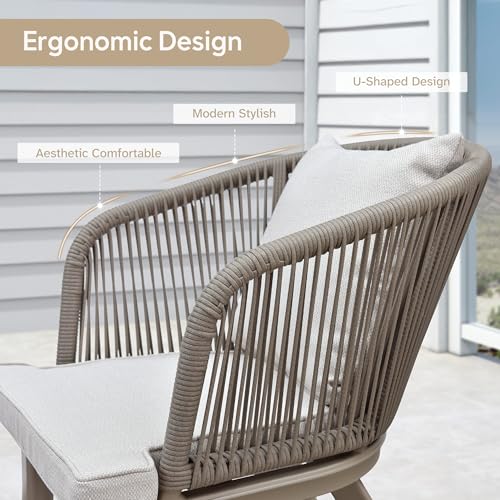 Image of PURPLE LEAF 5 Pieces Patio Dining Set Wicker Outdoor Furniture Rectangular Table and Chairs Set for Garden Deck Aluminum Frame Backyard Kitchen Set, Cushions and Pillows Included Champagne