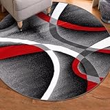 2305 Gray Black Red White Swirls 6 feet 5 inch Diameter Modern Abstract Area Rug