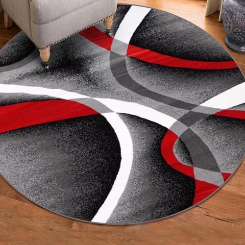 LUXE WEAVERS 2305 Gray Black Red White Swirls 6 feet 5 inch Diameter Modern Abstract Area Rug