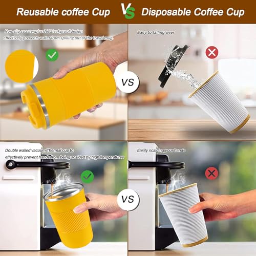 Image of Insulated Travel Coffee Mug, Stainless Steel Coffee Cup with Leakproof Lid