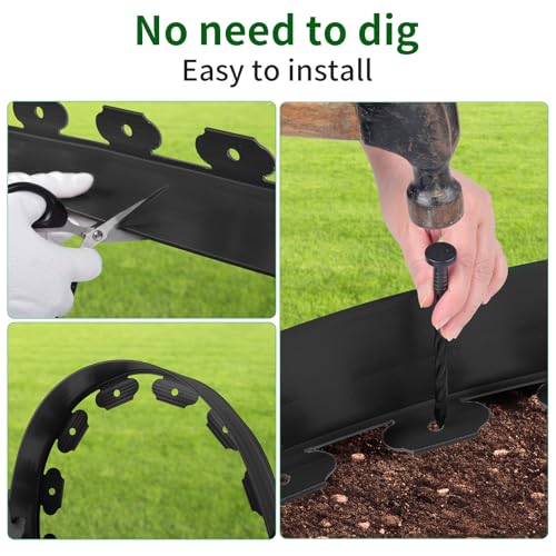 AggFencer 4 in x 50 Ft Garden Landscape Edging, No Dig Garden Edging Border Kit with 92 Pcs Spikes for Flower Bed Lawn Yard Grass Black by AggFencer - Image 6