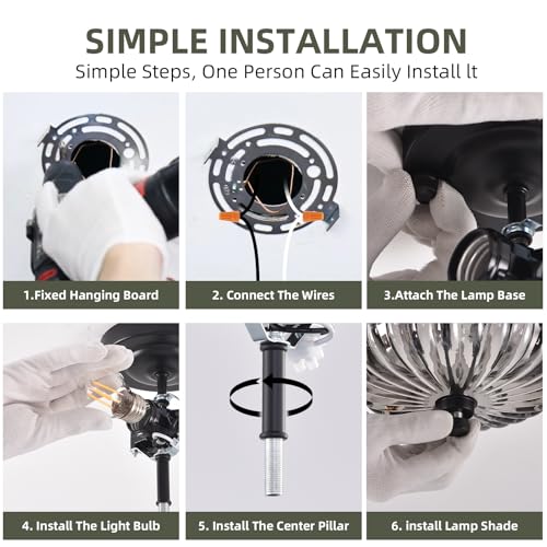 Image of Semi Flush Mount Ceiling Light, 11.8 Inch Black Vintage Hallway Light Fixture with Smoky Gray Glass, Close to Ceiling Light for Bedroom Kitchen Living Room Bathroom Foyer, E26 Base