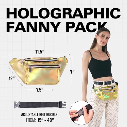 Image of Sojourner Holographic Rave Fanny Pack - Packs for Festival Women, Men | Cute Fashion Waist Bag Belt Bags (Gold)