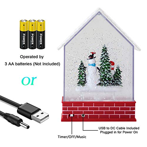 Image of Eldnacele Musical Snow Globe House with Timer, Lighted USB /Battery Operated Swirling Singing Water Glittering Lantern, Christmas Snow Globes House Holiday Festival Decoration- Snowman