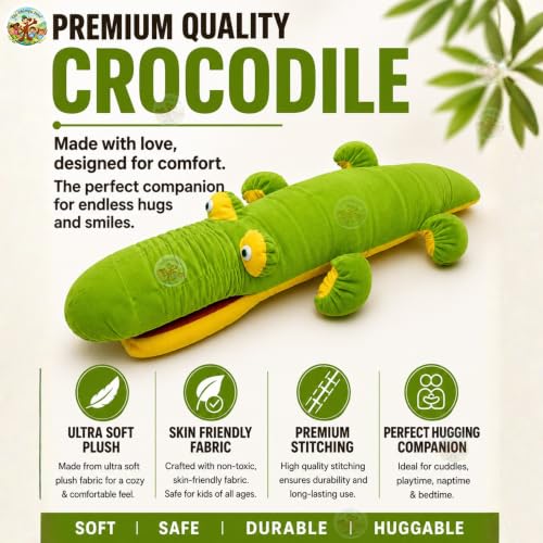 Image of Crocodile Plush Soft Toy 100 CM for Kids | Ultra Soft Stuffed Crocodile Pillow | Premium Plush Animal Cushion | Hugging Sleeping Companion | Birthday Gift for Boys & Girls | Green