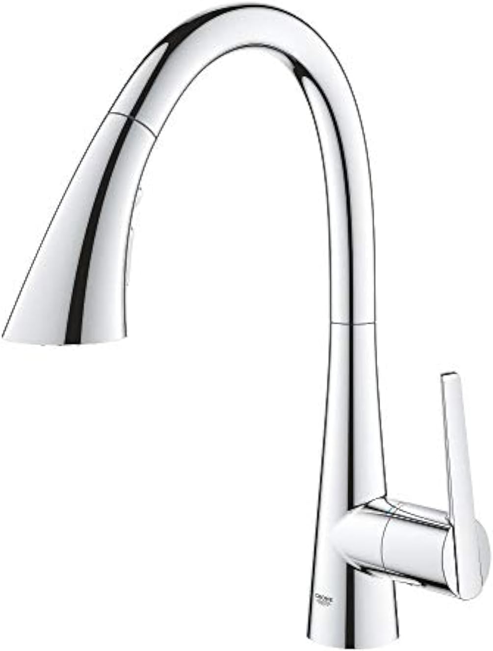 Zedra – Pull Out Kitchen Sink Mixer Tap (High C-spout, 3 Spray Types, 35 mm Ceramic Cartridge, 360° Swivel Range, Magnetic Docking, Water Saving Technology), Size 401 mm, Chrome, 32294002