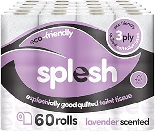Splesh by Cusheen Toilet Tissue Roll Bulk Buy (60 Toilet Rolls) - Eco-Friendly, Soft & Quilted 3-Ply Toilet Paper, Made from Sustainably Sourced Pulp - Lavender Fragrance