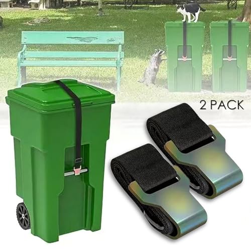 Image of QMARK Trash Can Lock Straps, 2-Pack, Adjustable Garbage Can Lid Locks with Metal Claw, Animal-Proof, Black