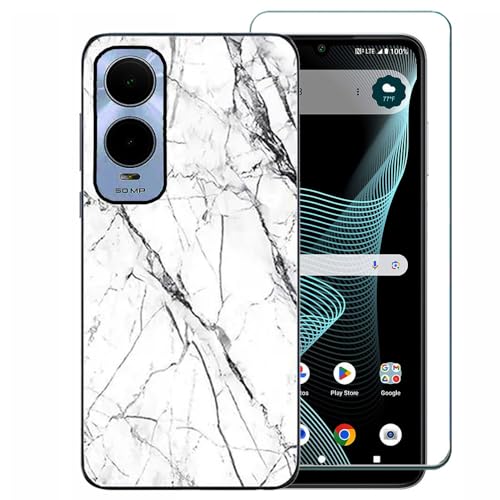 Ranyi for Cricket Icon 6 Case with Screen Protector, AT&T Verge Phone Case, Marble Design Ultra Slim Thin Flexible TPU Silicone Rubber Marble Case Cover for Cricket Icon 6 /AT&T Verge 2024 -White