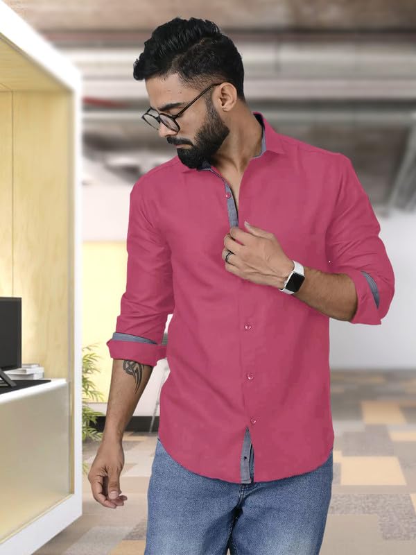 Image of Pinkmint Combo Shirt for Men Cotton Spraed Collar Long Sleeve Formal Shirt (Pack of 2)