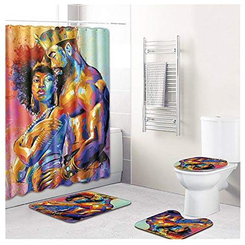 Shower Curtain & Bathroom Rugs Set of 4,Waterproof Non-Slip Bath Mat Bathroom Carpet
