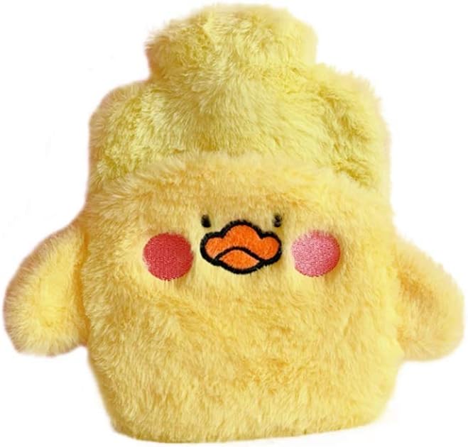 SKUZA Hot Water Bottle, Cartoon Hot Water Bottle Winter Portable Hand Warmer with Cute Plush Cover Water Injection Hot Water Bag Gift for Women and Girls (Color : Black) (Color : Yellow)