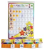 I Can Do It Reward and Responsibility Chart Task Bundle, Dry Erase Incentive Chart with 65 Tasks, 8 Blanks & 3D Stars- Weekly Magnetic Chore, Behavior, Star Chart for Kids Ages 3-10 Kenson Kids