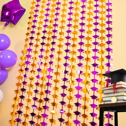 Image of Mega-L 2026 Graduation Party Decorations, 2 Pack Purple and Gold Streamer | 3.3x6.6 ft Foil Fringe Curtain, Graduation Photo Booth Prop Streamer Backdrop for High School College University Party