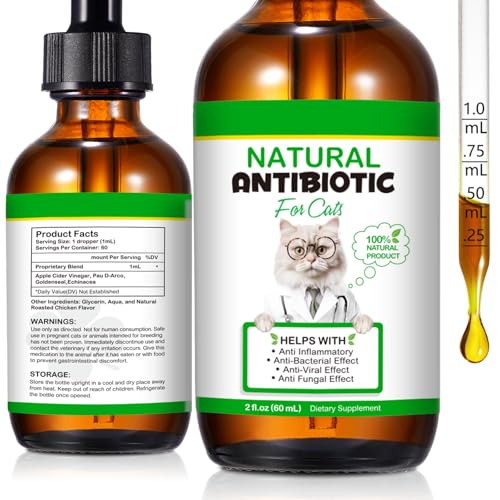 Natural Antibiotic Liquid Drops for Cats - Supports Immune System, Allergy & UTI Relief with Fast Absorption & Digestive Aid - Chicken Flavor for All Ages & Breeds, 2 fl oz (60ml)