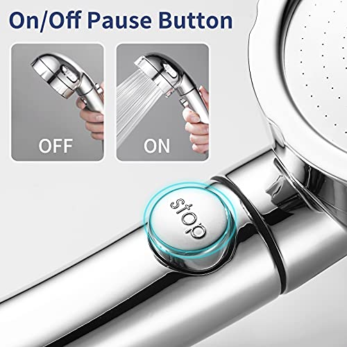 Hanlian High Pressure Shower Head With Pause Function, 3 Spray Settings Handheld Shower Head With On Off Switch, Watersaving Detachable Showerhead With 5Ft Stainsteel Hose And Abs Bracket (Chrome) #TOP3