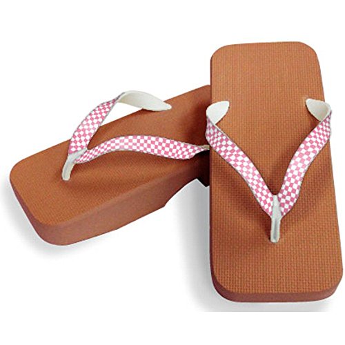 [One Step] [Hajime] Geta Geta Clogs, Soft and Water Resistant, Made of Sponge, 11.2 inches (28.5 cm), BR/Checkered x Pink, Checkered x Pink (Strawberry Pine x Pink/28.5), Strawberry × Pink, 28.5 cm