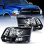 Nilight Headlight Assembly 2009 2010 2011 2012 2013 2014 2015 2016 2017 2018 Ram 1500 2500 3500 Pickup Quad Headlamp Assembly Replacement Black Housing Clear Corner Clear Lens,(Only for Quad Models)