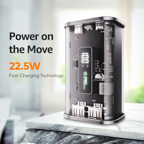 Image of itel Star 110F 10,000mAh Powerbank | Transparent Design | 22.5W Fast Charging | AIOT Device Compatible | LED Display | Multiport Output & Input | Type-C & Micro USB | for Android, iPhone | Black