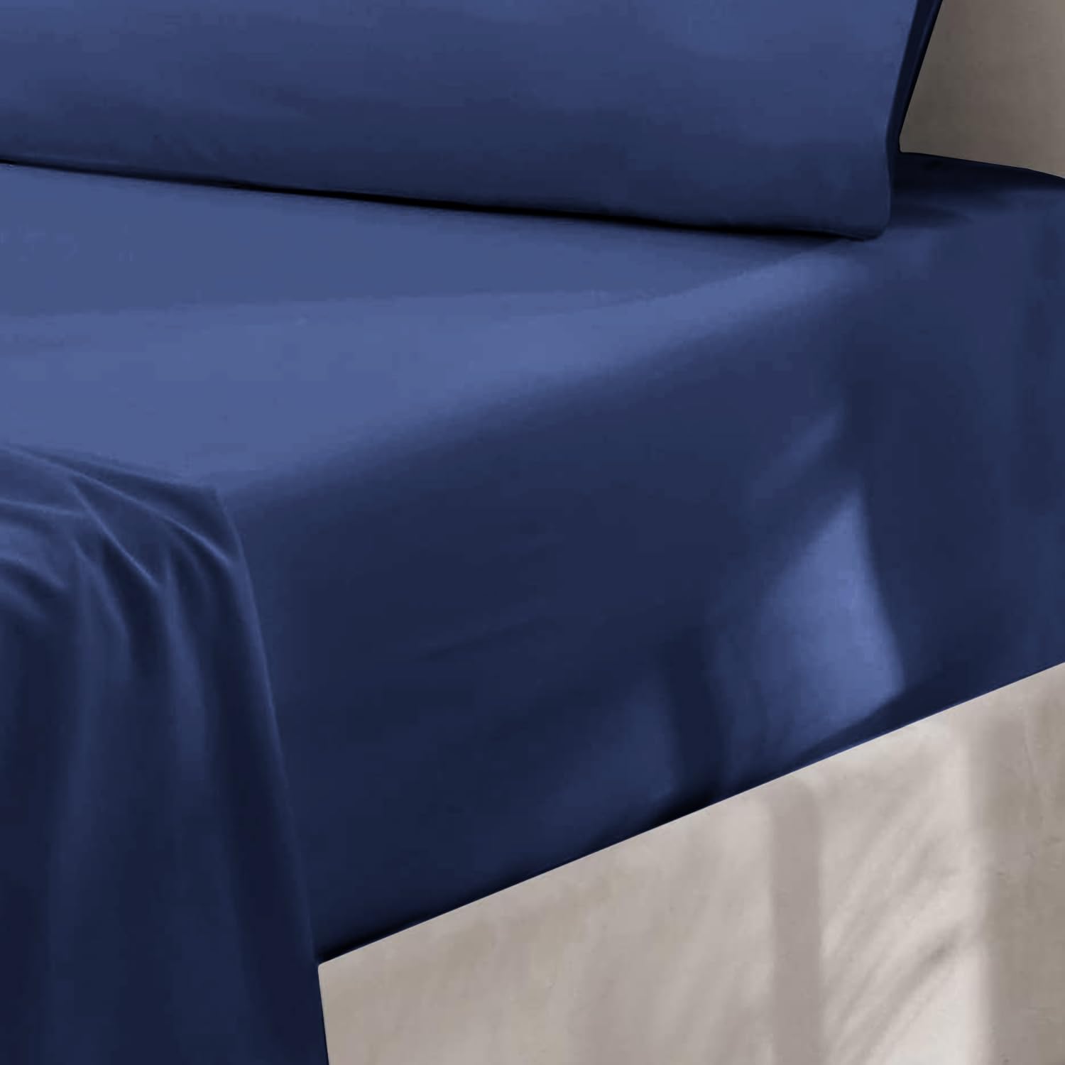 Oxford Homeware Navy Super King Fitted Sheets -100% Brushed Microfibre 1800 Easy Care 25 cm Deep Bed Sheet Cover - Image 3
