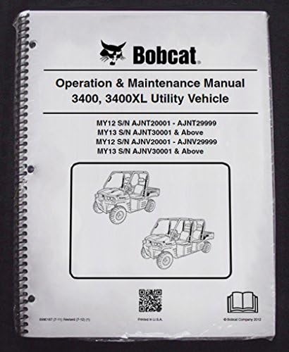 Bobcat 3400 Utility Vehicles Operator's Owners Operation & Maintenance Manual - Part Number # 6990187