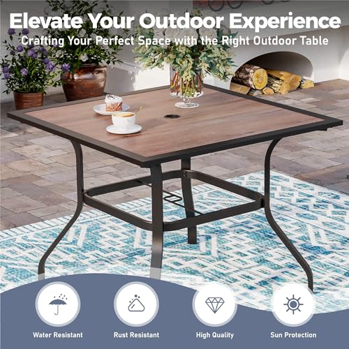 Image of SUNSHINE VALLEY Patio Dining Set for 4, 37 inch Metal Table & Red Chairs