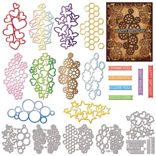 GLOBLELAND Stanzformen Mit Zahnrad Herz Umschlagrahmen Zum Gestalten von Karten Blasen Schmetterlings Sternrahmen Stanzungen Mit Segenssymbolen Für Heimwerker Scrapbooking Journale Prägungen