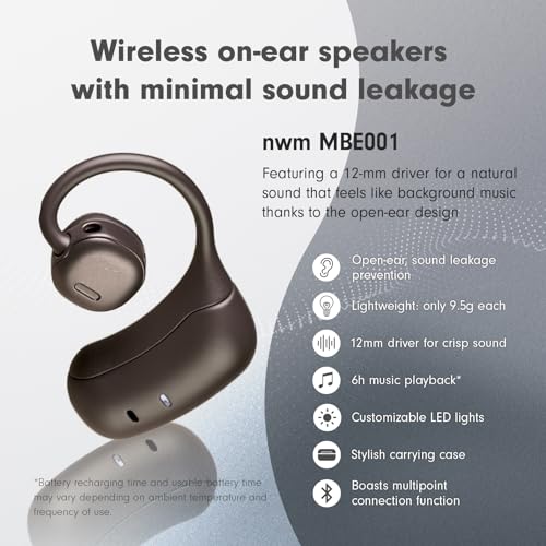 nwm MBE001 Wireless On-Ear Speakers (Open Ear Earphones) Prevent Sound Leakage with PSZ Technology (Bone Conduction Alternative) Including Microphone Dark Brown Designed by NTT Sonority in Japan - Image 3