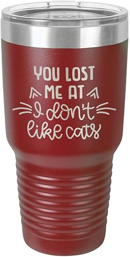 Miniatura 10 de Taza de viaje de acero inoxidable grabada con pajita y tapa superior deslizante, con texto en inglés "You LOST ME AT I DON'T LIKE CATS"