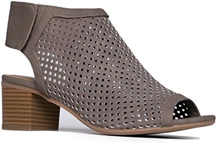 J. Adams Maddie Cutout Bootie - Adjustable Band Slip On Low Stacked Heel Shoes, Taupe Nbpu, 10