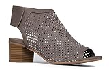 J. Adams Maddie Cutout Bootie - Adjustable Band Slip On Low Stacked Heel Shoes, Taupe Nbpu, 10