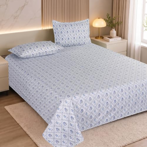 Image of DECORUM 190TC Cotton Feel Double Bedsheet with 2 King Size Pillow Covers | 90X100 Inches | Soft & Breathable Fabric| Lightweight & Comfortable | Premium Printed Bedding Set for Home |Toile Print